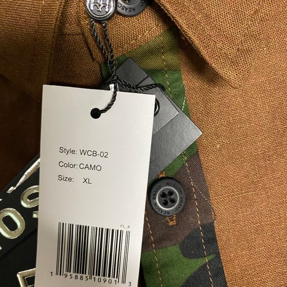 Reason Mens Brown Camouflage Long Sleeves Collared Button Front Shirt Size XL - Picture 5 of 5